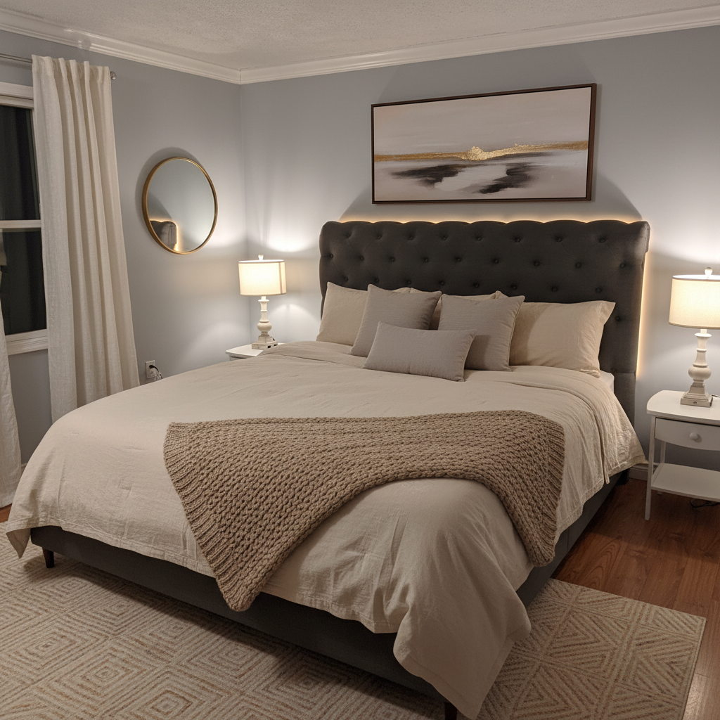 Bedroom after an AI room makeover direction